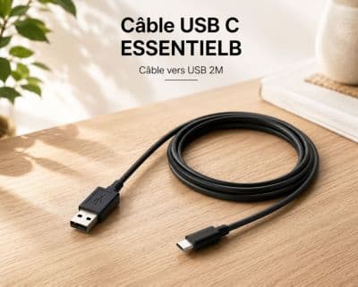 Câble USB C ESSENTIELB Câble vers USB 2M Noir compatible iPhone 17 16 15 Pro Max, Samsung Galaxy S25 S24 Ultra