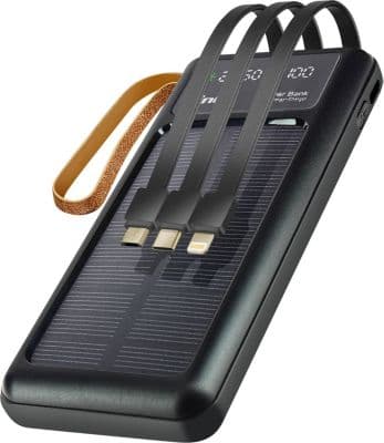 Batterie externe LINQ Solaire 15000 mAh avec Câble 3 en 1 Noir