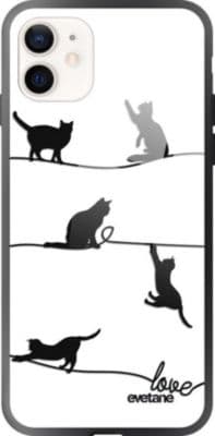 Coque EVETANE Soft Touch iPhone 12 Mini Chat Lignes