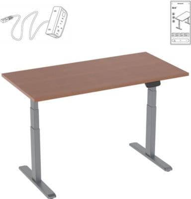Bureau ergonomique KIMEX Plateau marron 150cm / Pied gris - Wifi