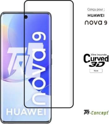 Protège écran TM CONCEPT Verre trempé 3D pour Huawei Nova 9 Noir