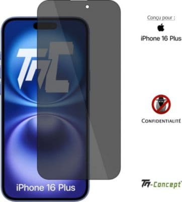 Protège écran TM CONCEPT Verre trempé teinté pour iPhone 16 Plus