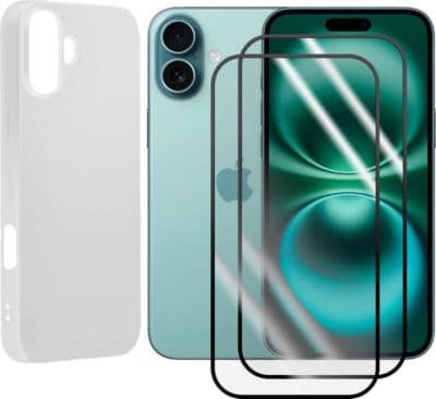 Protège écran VISIODIRECT 2 Verres +Coque Blanc pour iPhone 16 6.1