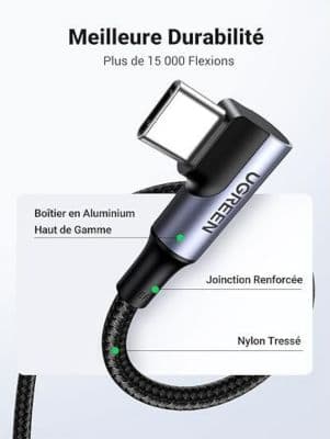 Câble Jack UGREEN Ugreen - US335 70696 coudé USB-C - USB-C