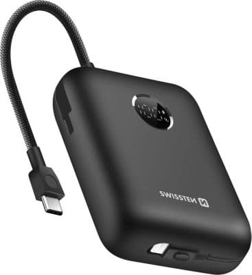 Batterie externe SWISSTEN 30000mAh avec Câbles USB-C et Lightning