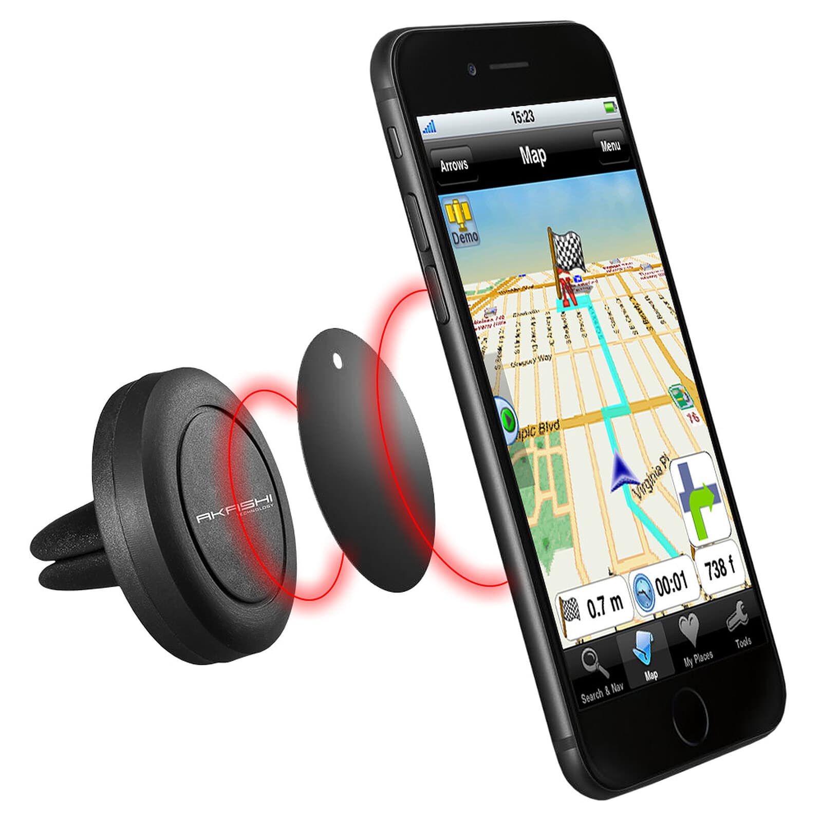 Akashi Support aimanté pour voiture + 3 magnets