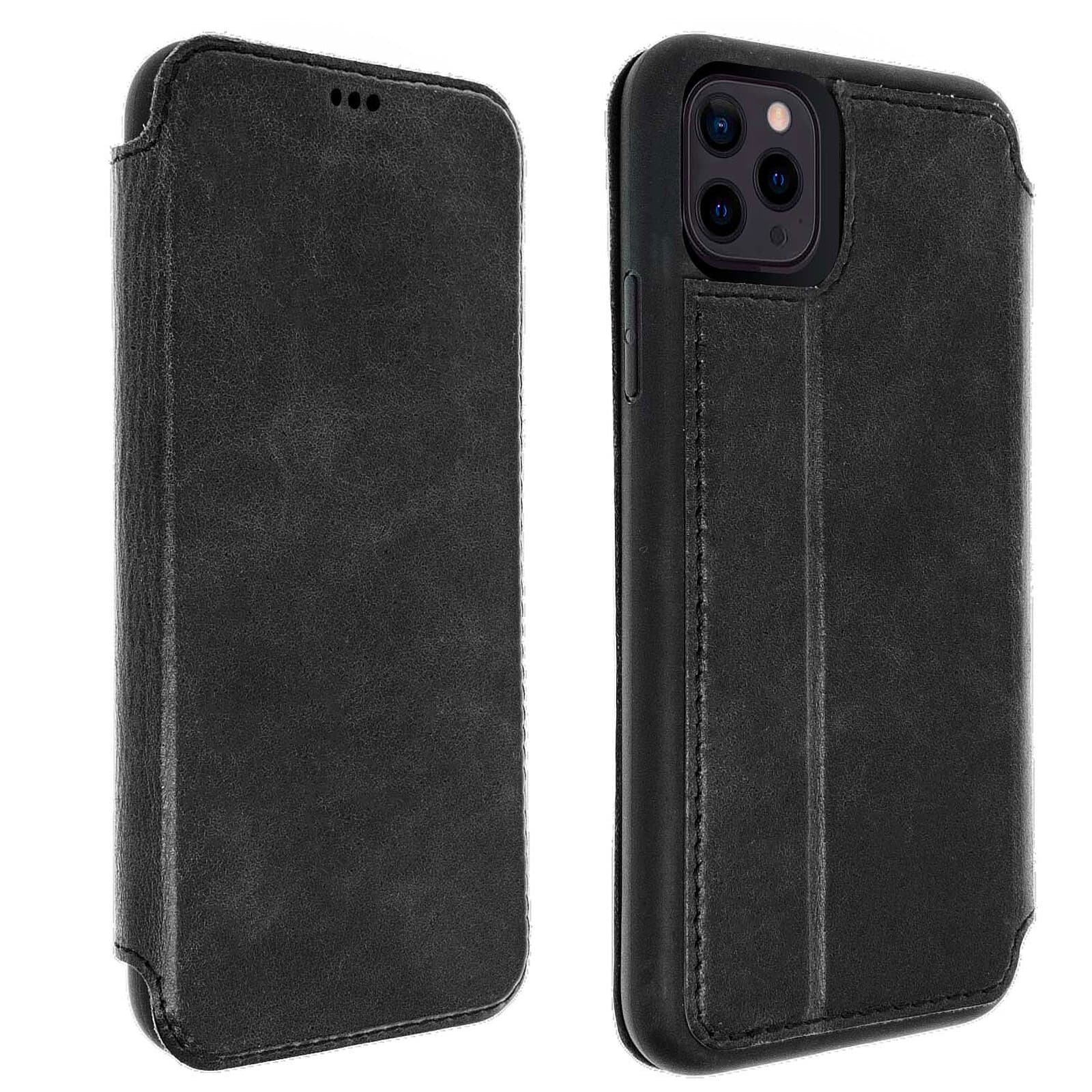 Akashi Etui Folio Cuir Italien Noir iPhone 13 Pro