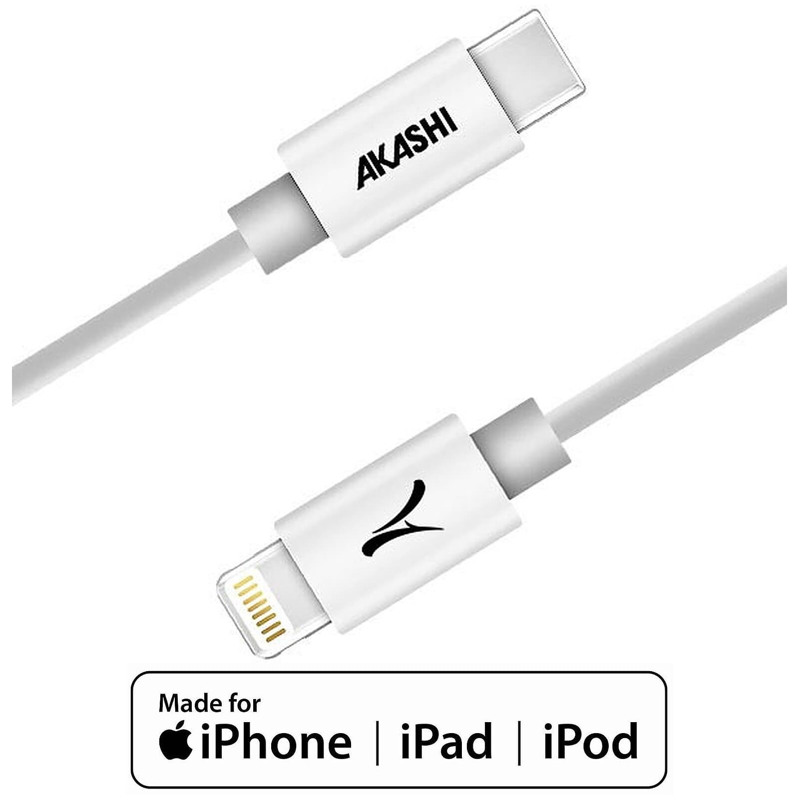 Akashi Câble USB-C vers Lightning MFI (Blanc - 3m)