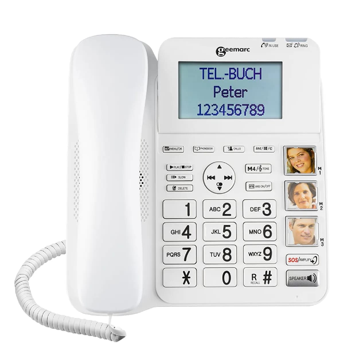 Geemarc Téléphone Fixe Amplifié Touches Photos et Bouton SOS Répondeur Intégré Blanc