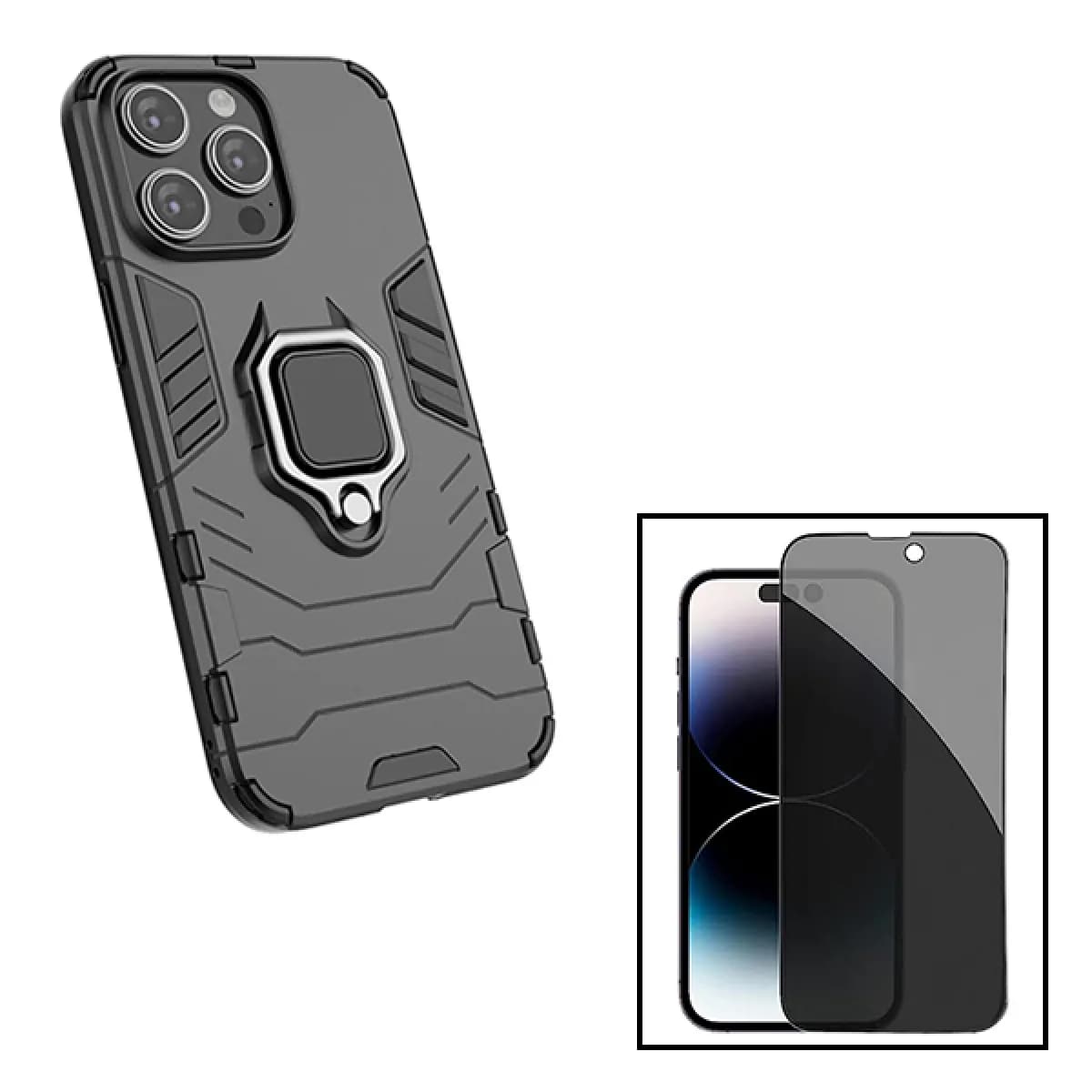 Phonecare Kit verre trempé anti-espion et coque Military Defender pour iPhone 15 Plus - Noir