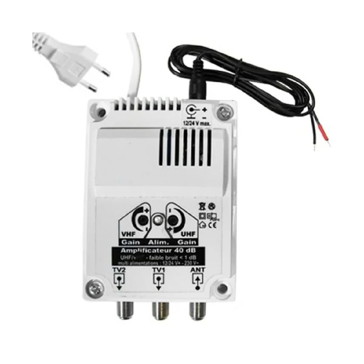Elap Amplificateur d'antenne TV multi-alimentation à double sortie - 40 dB