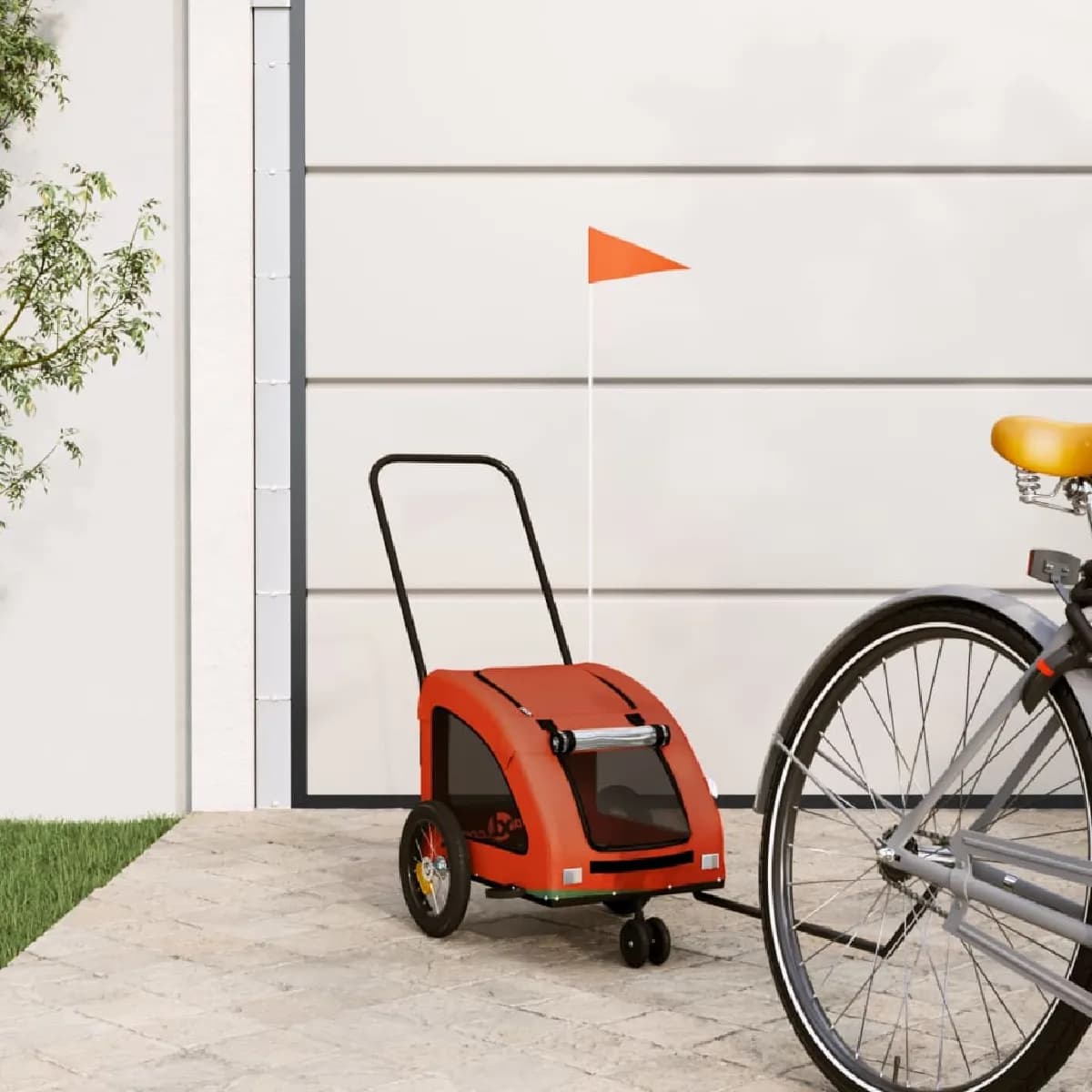 vidaXL Remorque vélo animaux de compagnie - Orange et gris