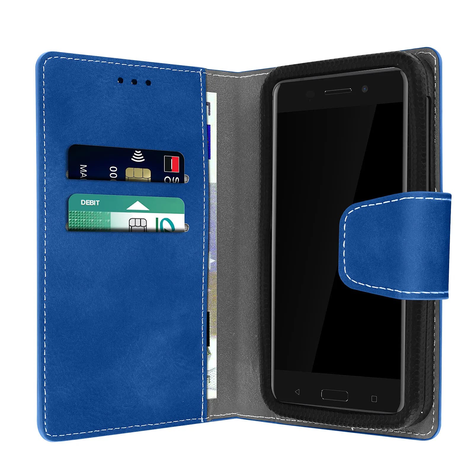 Housse pour Smartphone 5.5 à 6 pouces Universelle Porte-cartes Fonction slide Bleu