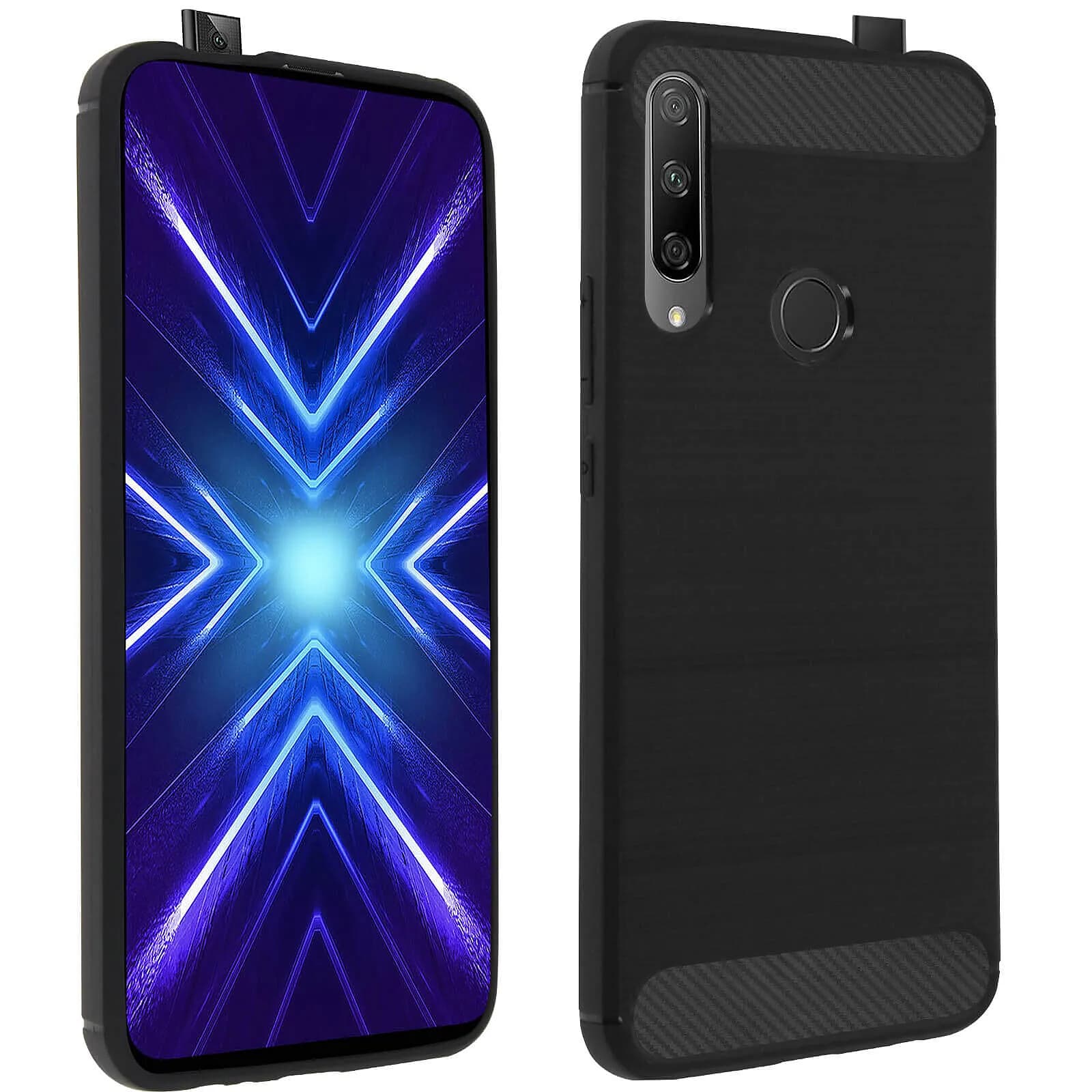 Avizar Coque pour Huawei P Smart Z / pour Honor 9X Silicone Gel Carbone Effet Métal Brossé