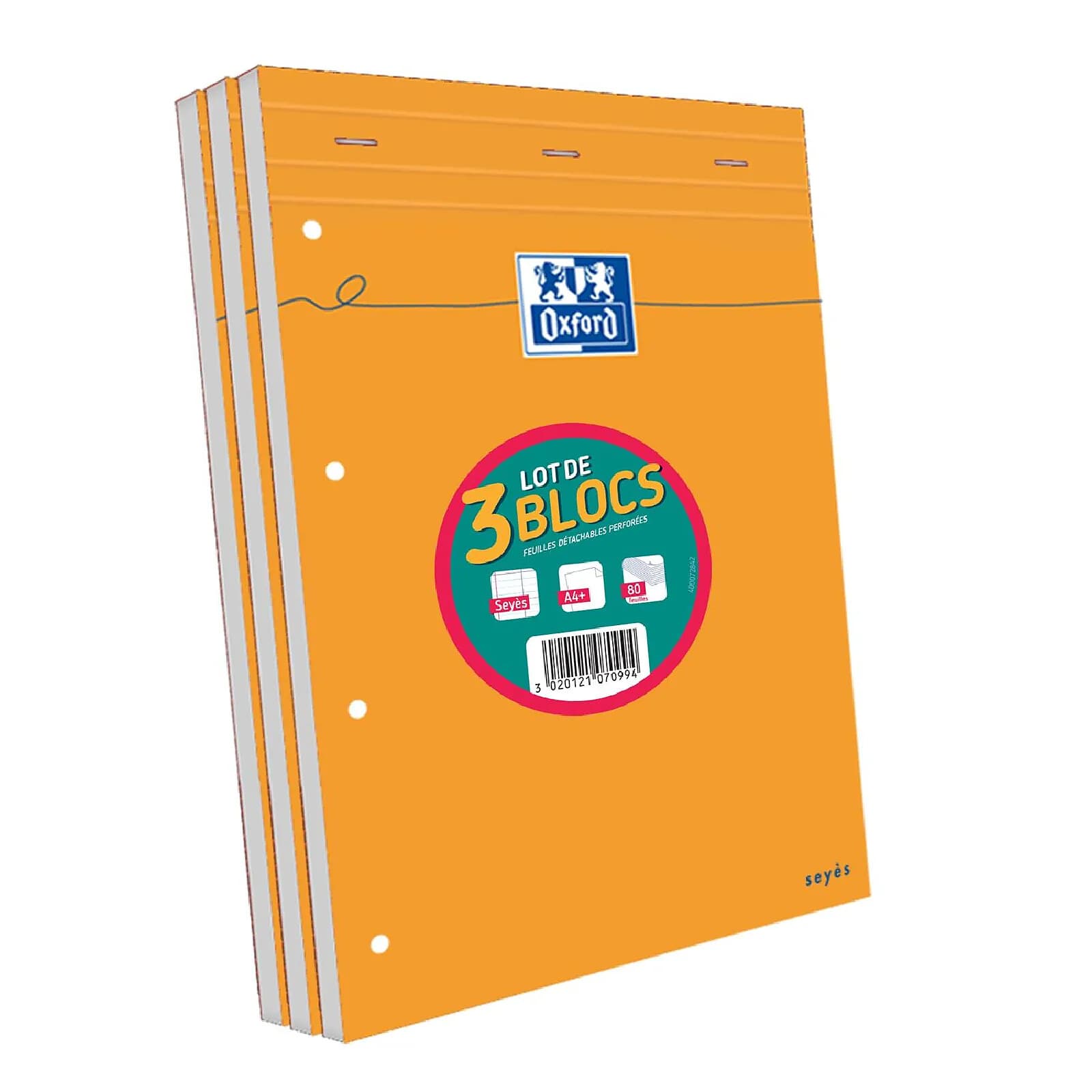 OXFORD Lot de 3 Bloc-Notes Agrafés Format A4+ 160 Pages Grands Carreaux Perforées