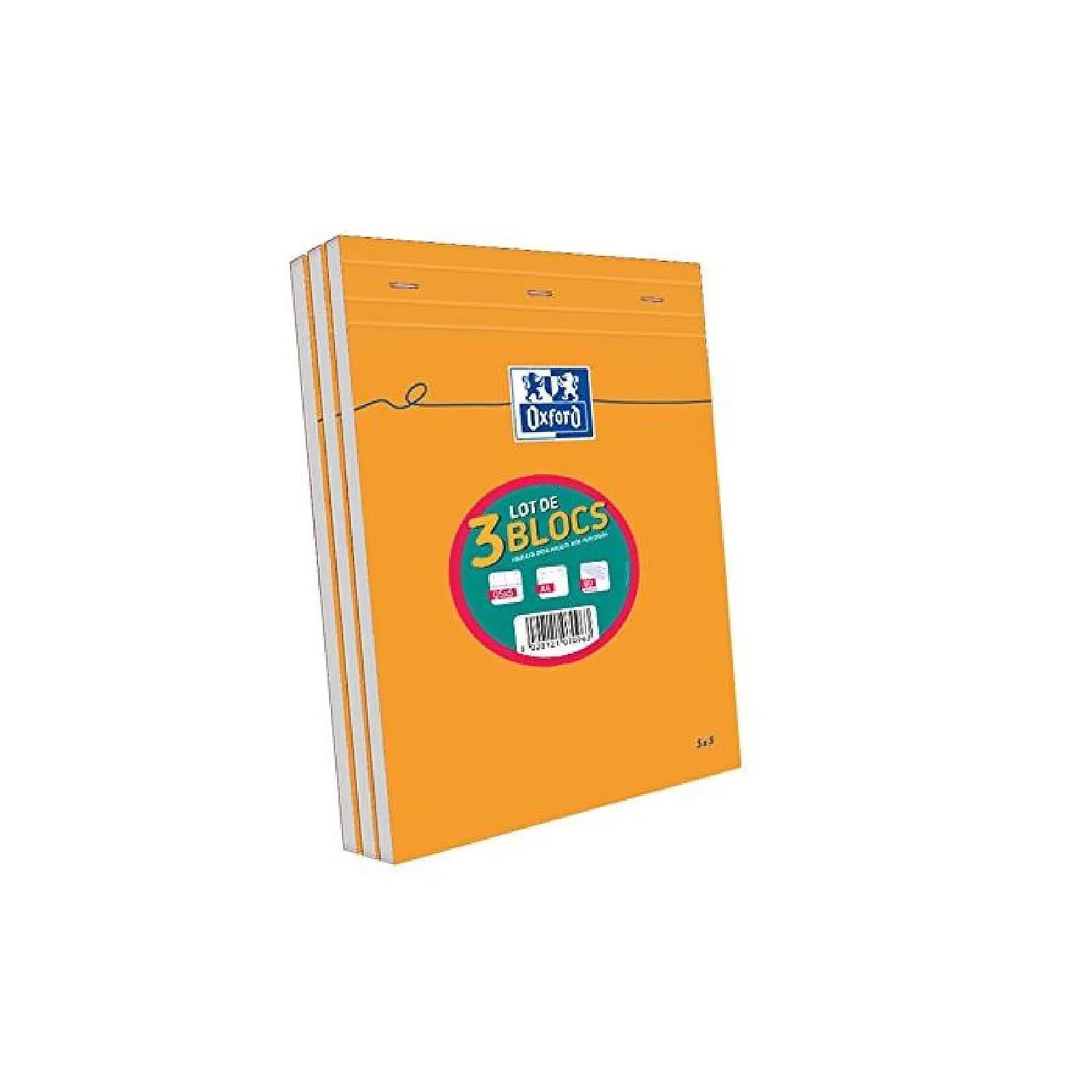 OXFORD lot de 3 bloc-notes orange A4 quadrillé 5x5 80 feuilles 80g
