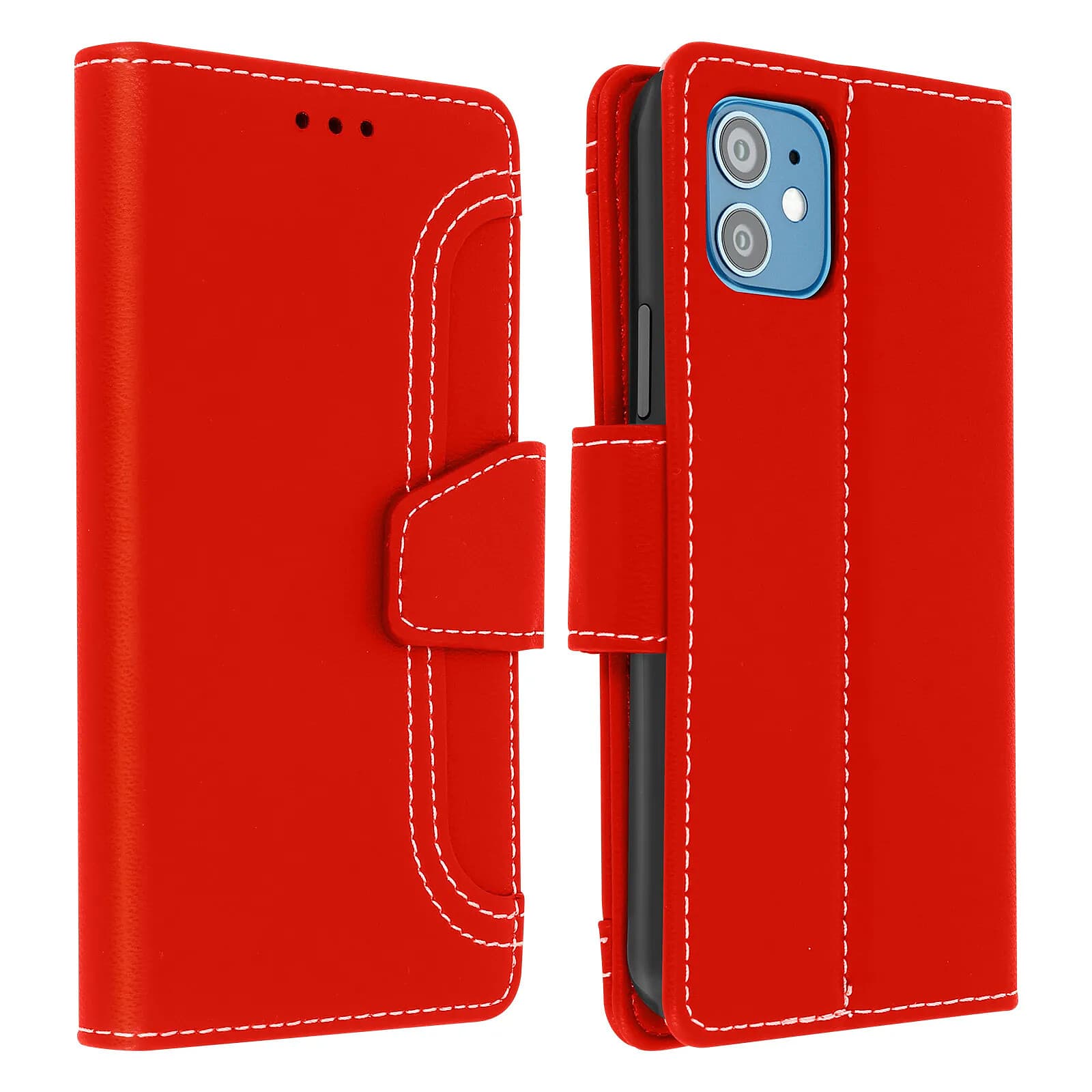 Housse pour iPhone 12 Mini Étui Folio Portefeuille Fonction Support Rouge