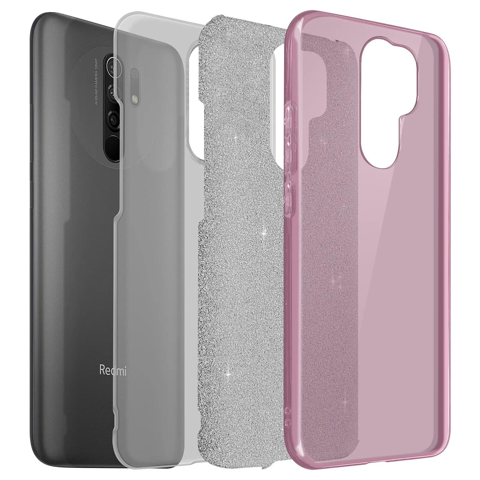Avizar Coque pour Xiaomi Redmi 9 Paillette Amovible Silicone Semi-rigide