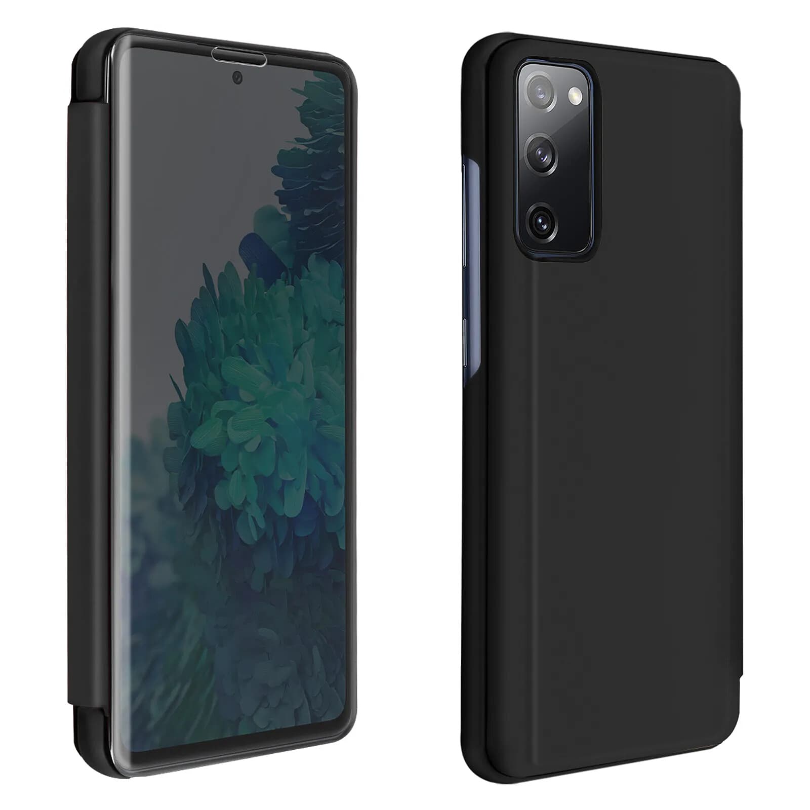 Housse pour Samsung Galaxy S20 FE Clapet translucide Design Miroir Support Vidéo Noir