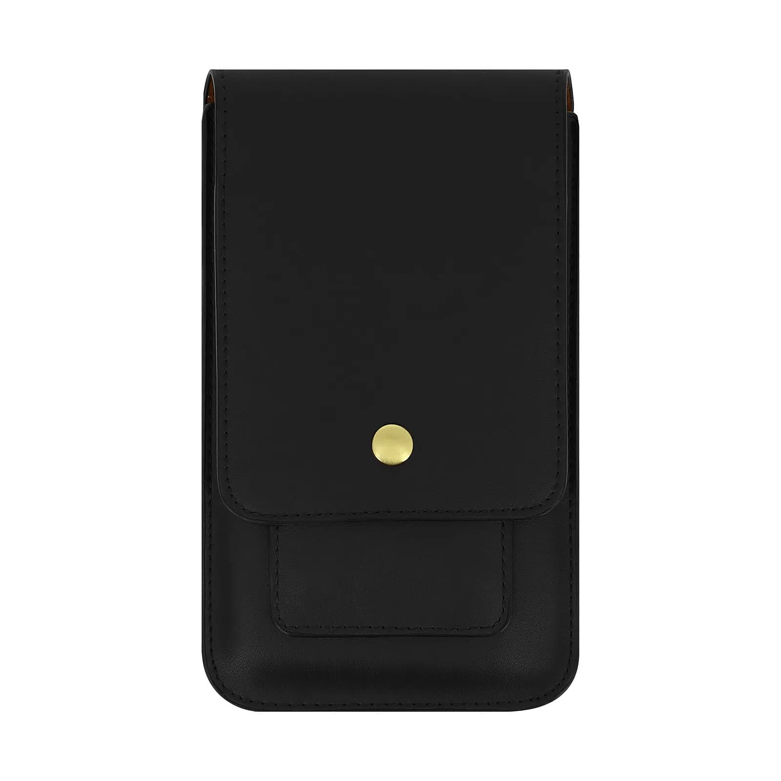 Étui Ceinture pour Smartphone Multipoche Vertical Horizontal Bouton Magnétique Noir / Marron