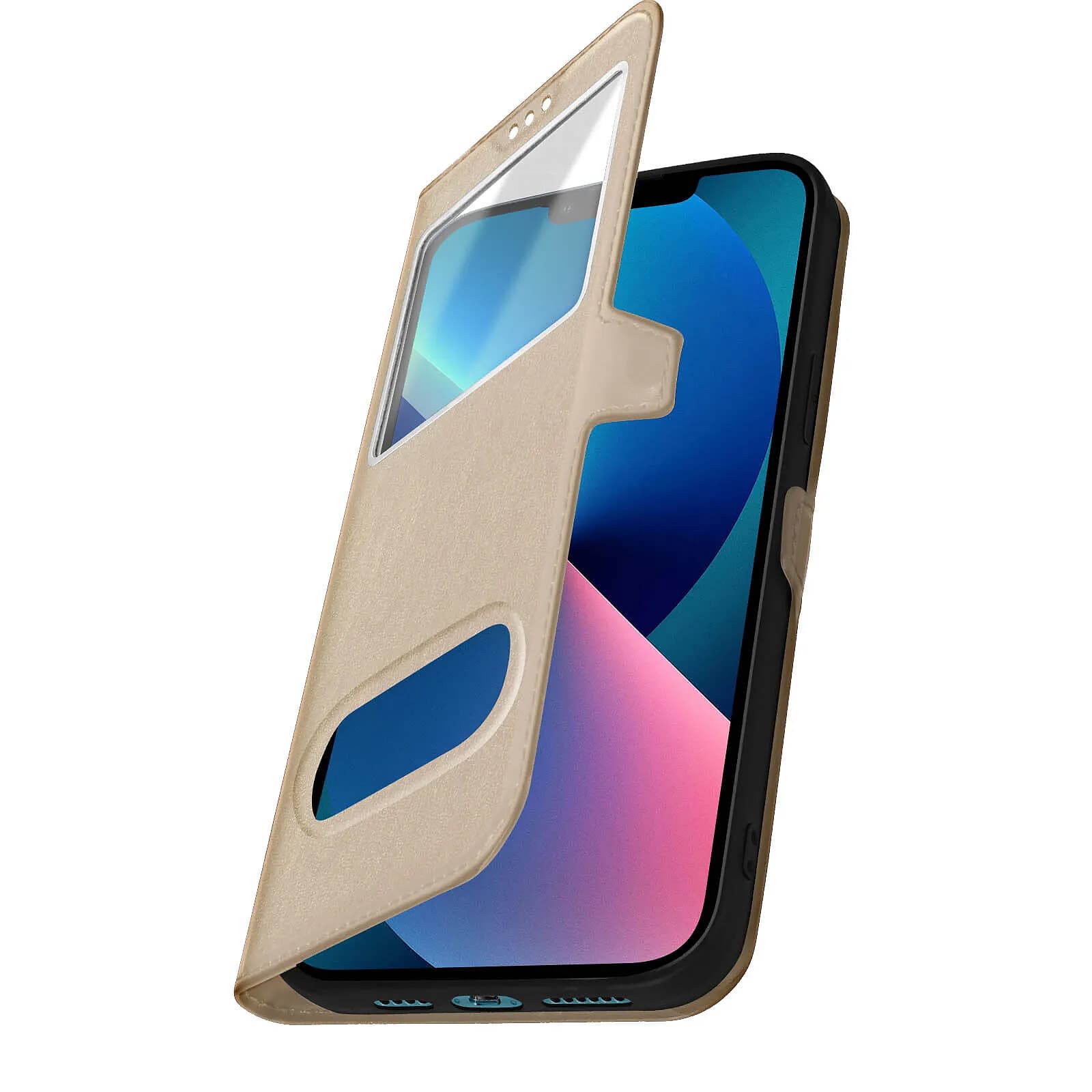 Avizar Étui Folio pour iPhone 13 Mini Double Fenêtre avec Fonction Support