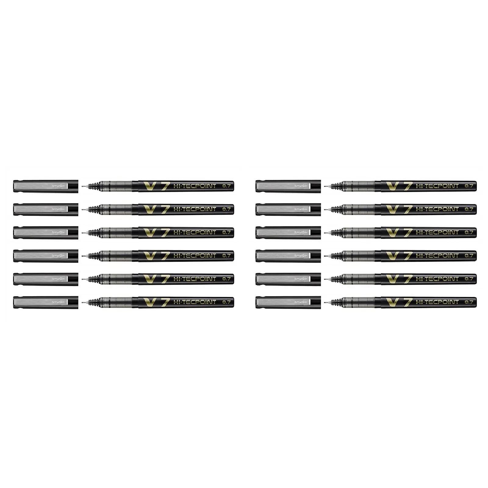 PILOT Stylo roller Hi-Tecpoint V7 Encre liquide Pointe moyenne Noir x 12