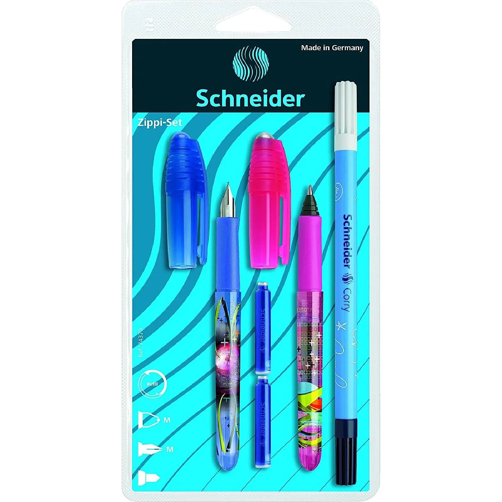 SCHNEIDER Set Stylo plume + Roller cartouche Zippi Blister assorti