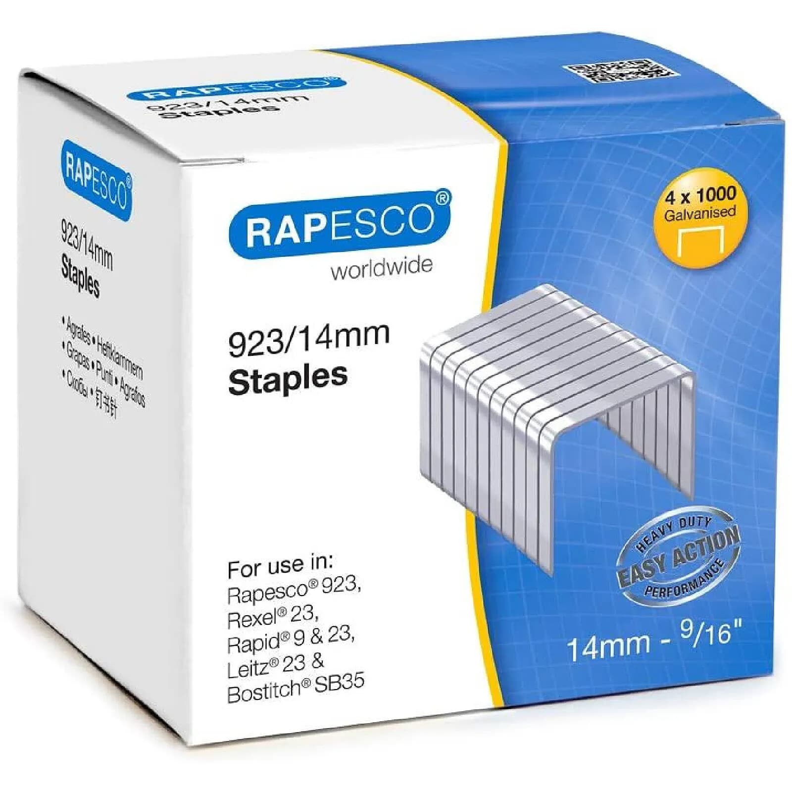 RAPESCO Lot de 4 Boites de 1000 Agrafes Galvanisées 923/14mm type 23