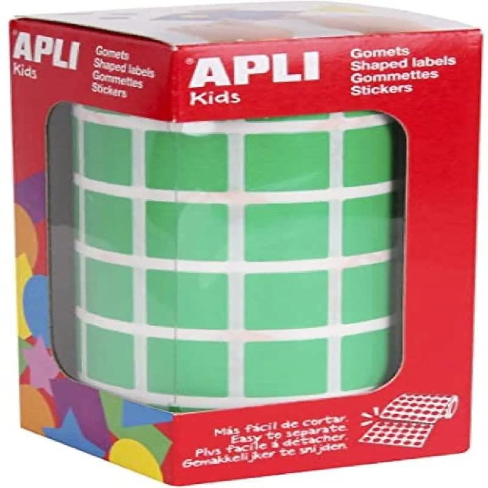 APLI Rouleau de 2832 Gommettes Carrées 15 mm Vert