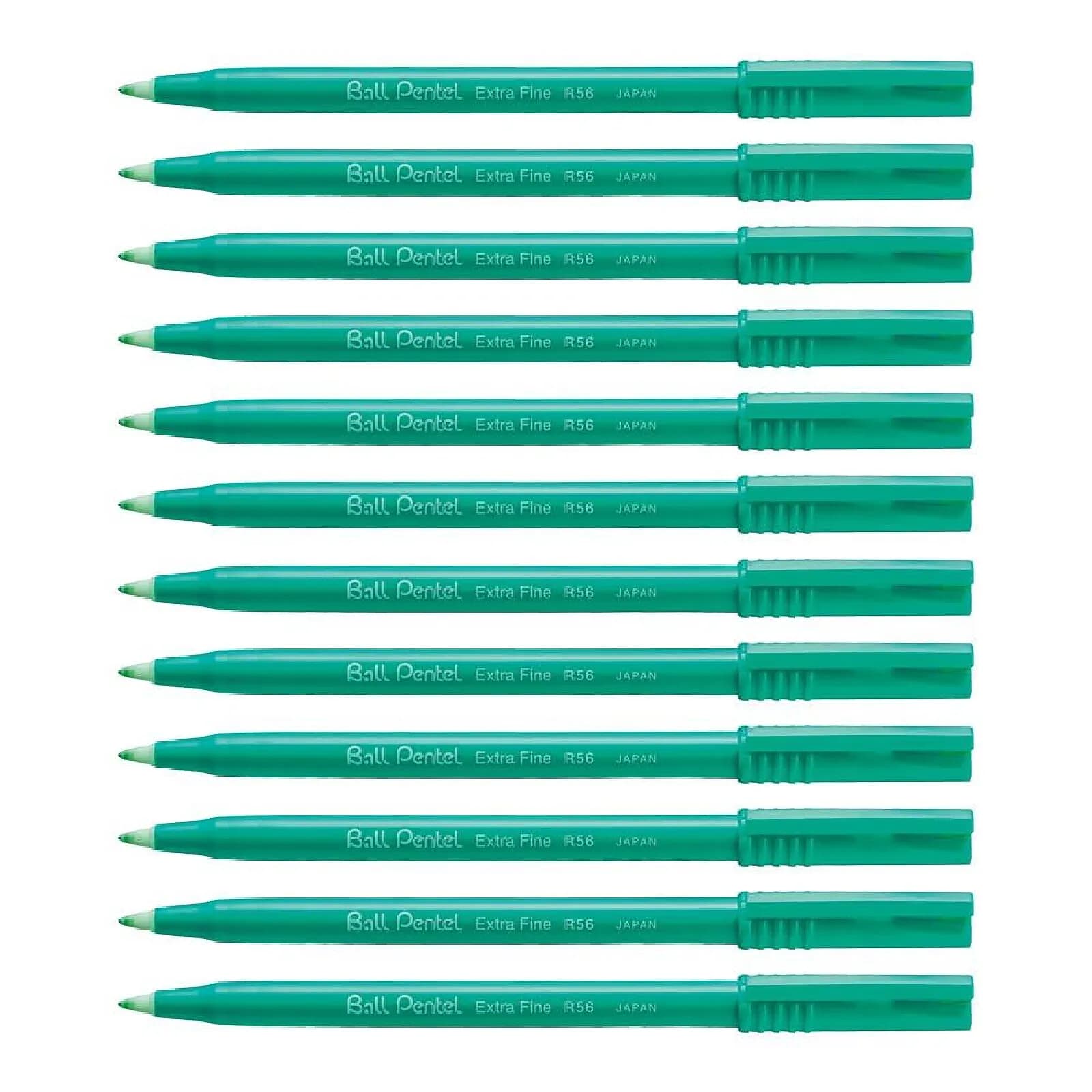 PENTEL Stylo roller encre Ball Pentel R56 Pointe fine Vert x 12