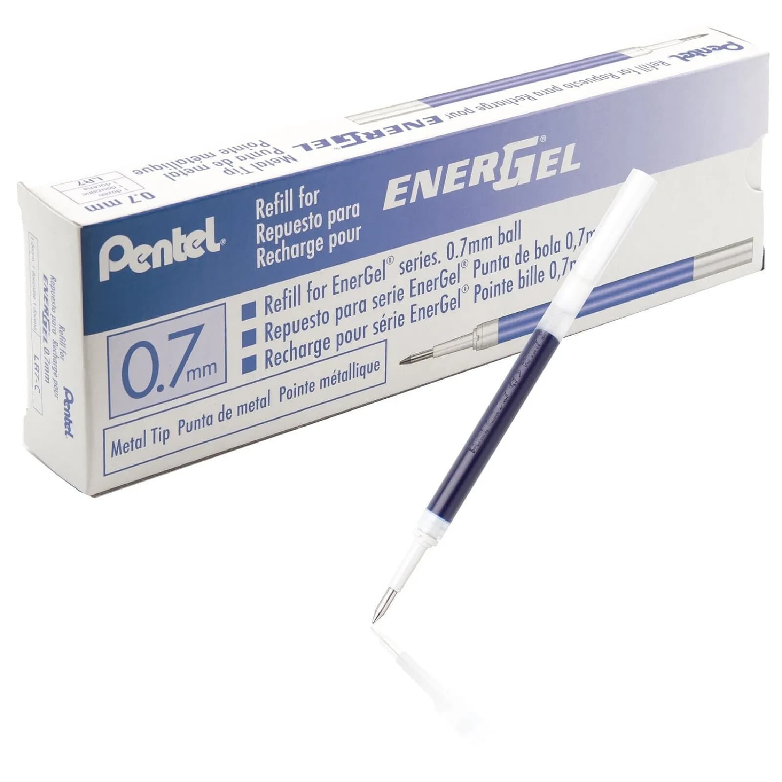 PENTEL Recharge LR7 pour Roller Energel Liquide Pointe 0,7 Tracé 0,35 mm Bleu x 12