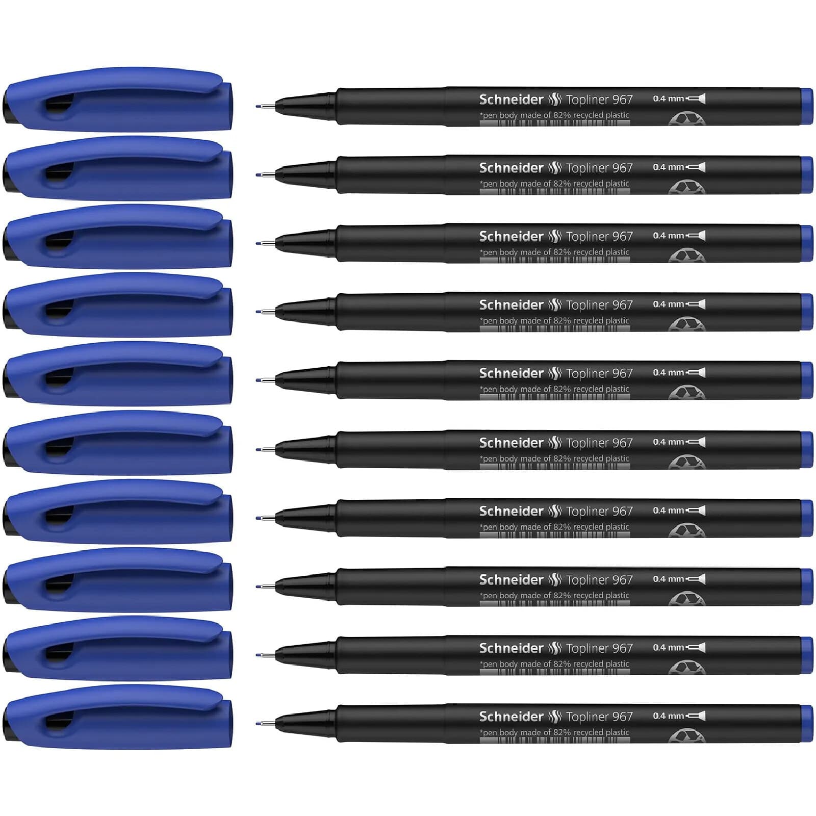 SCHNEIDER Feutre Fineliner Topliner 967 Pointe Fine 04 bleu x 10