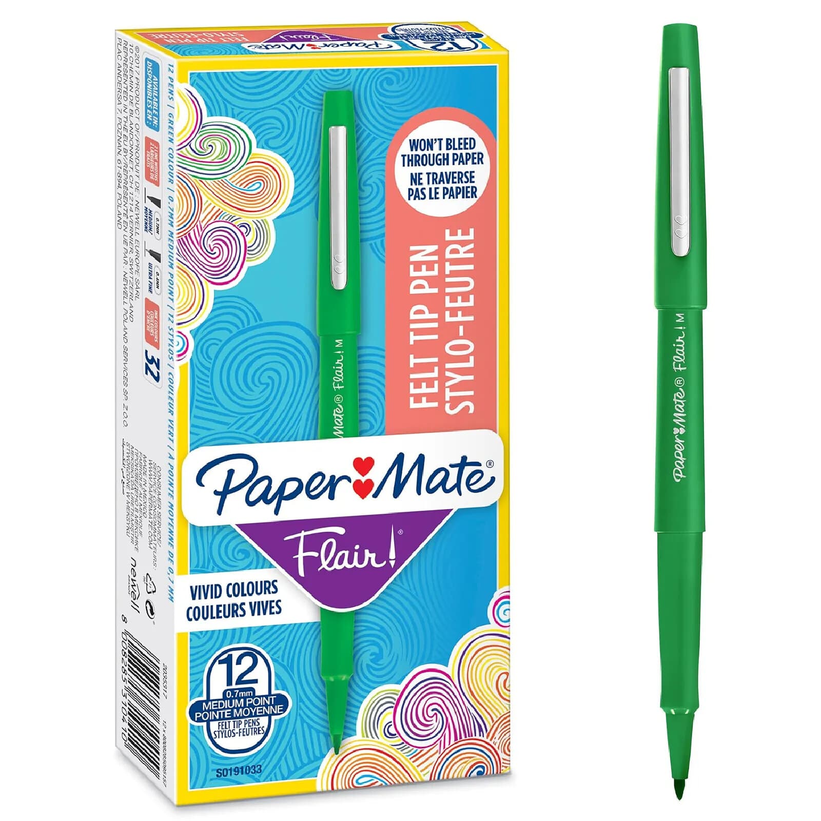 PAPER MATE Stylo Feutre Flair Original Nylon pointe Moyenne vert x 12