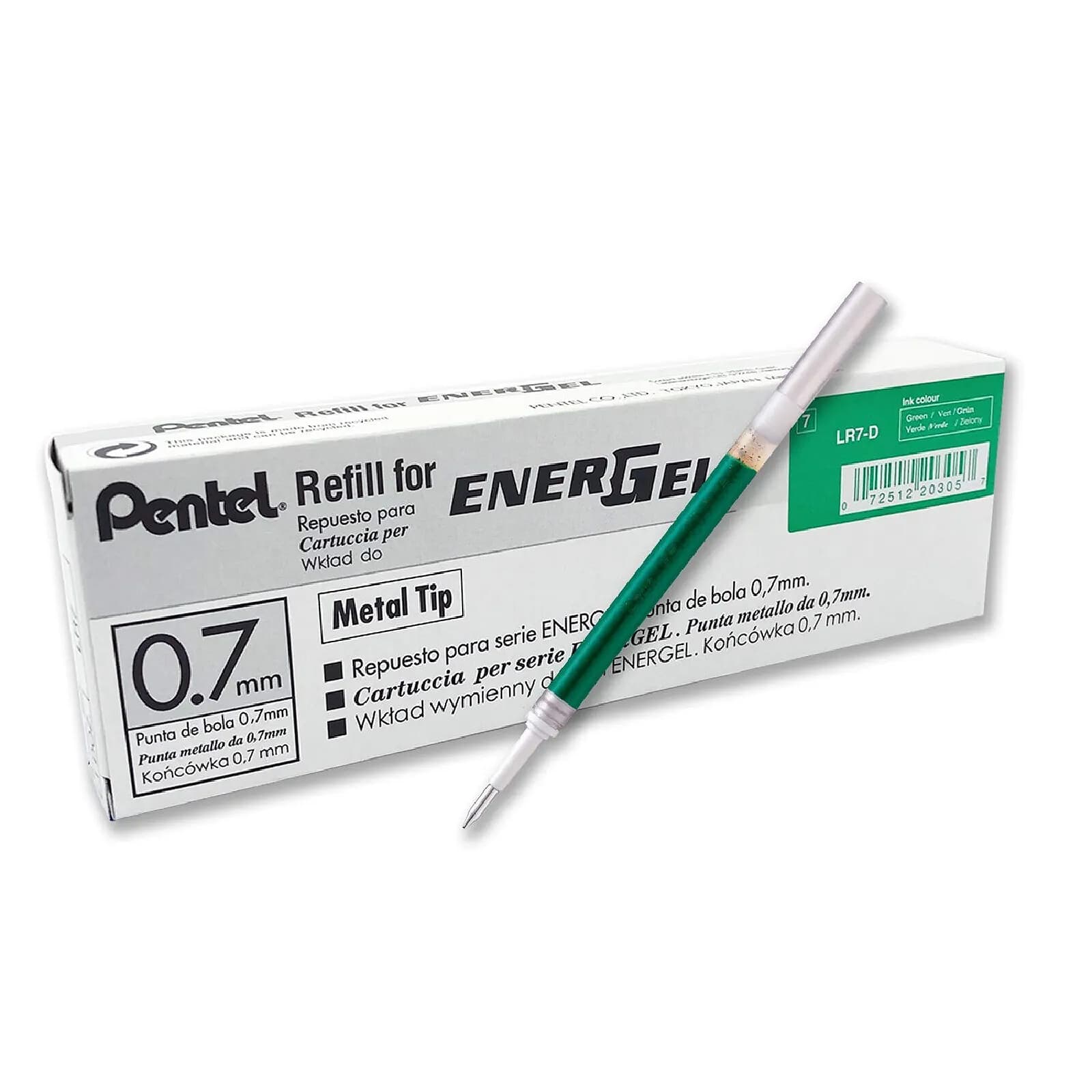 PENTEL Recharge LR7 pour Roller Energel Liquide Pointe 0,7 Tracé 0,35 mm Vert x 12