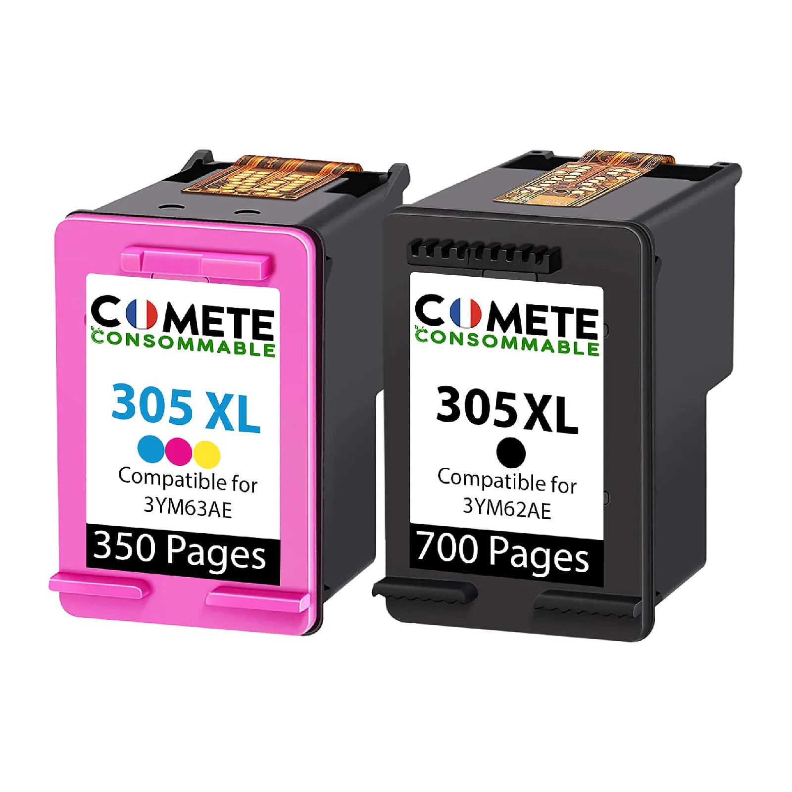 COMETE - Marque française - 305XL - 2 Cartouches compatibles HP 305 XL - Noir/Couleur