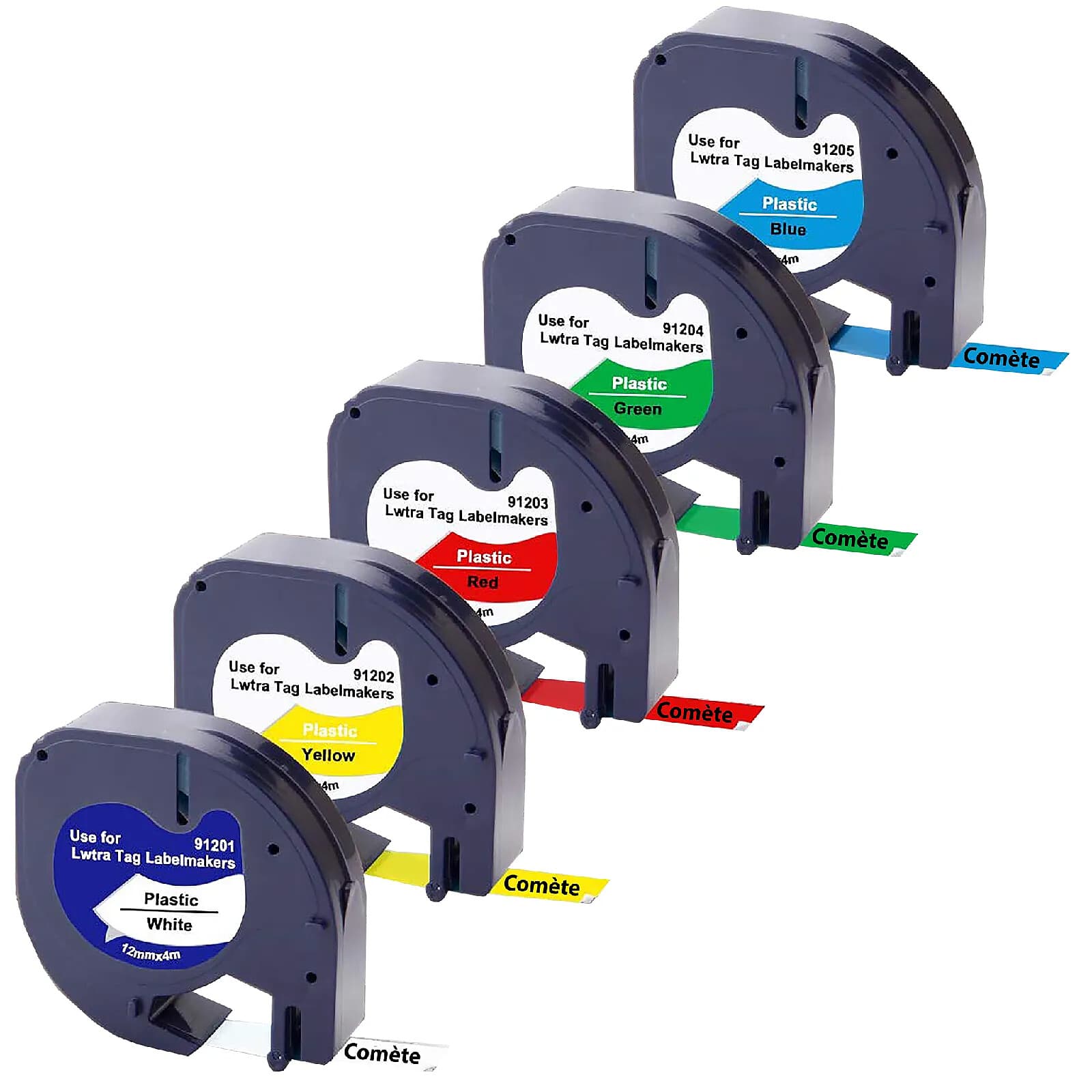 COMETE - 91201 -5 Rubans Couleur compatibles 91201 S0721610 pour Étiqueteuses Dymo - Marque française