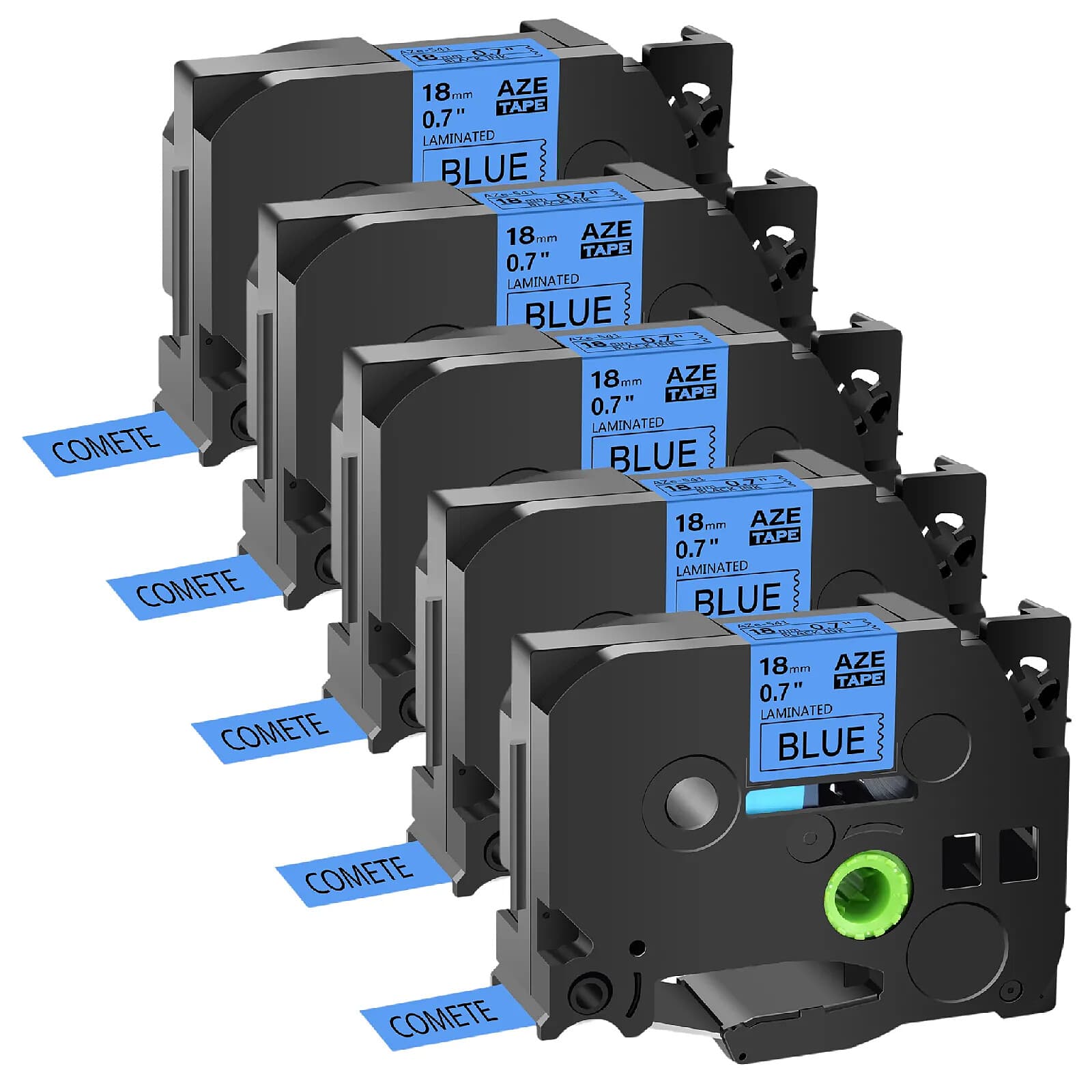 COMETE - Tze-541 - 5 Rubans compatible Brother TZe-541 Noir sur Bleu cassette recharge pour étiqueteuse Brother