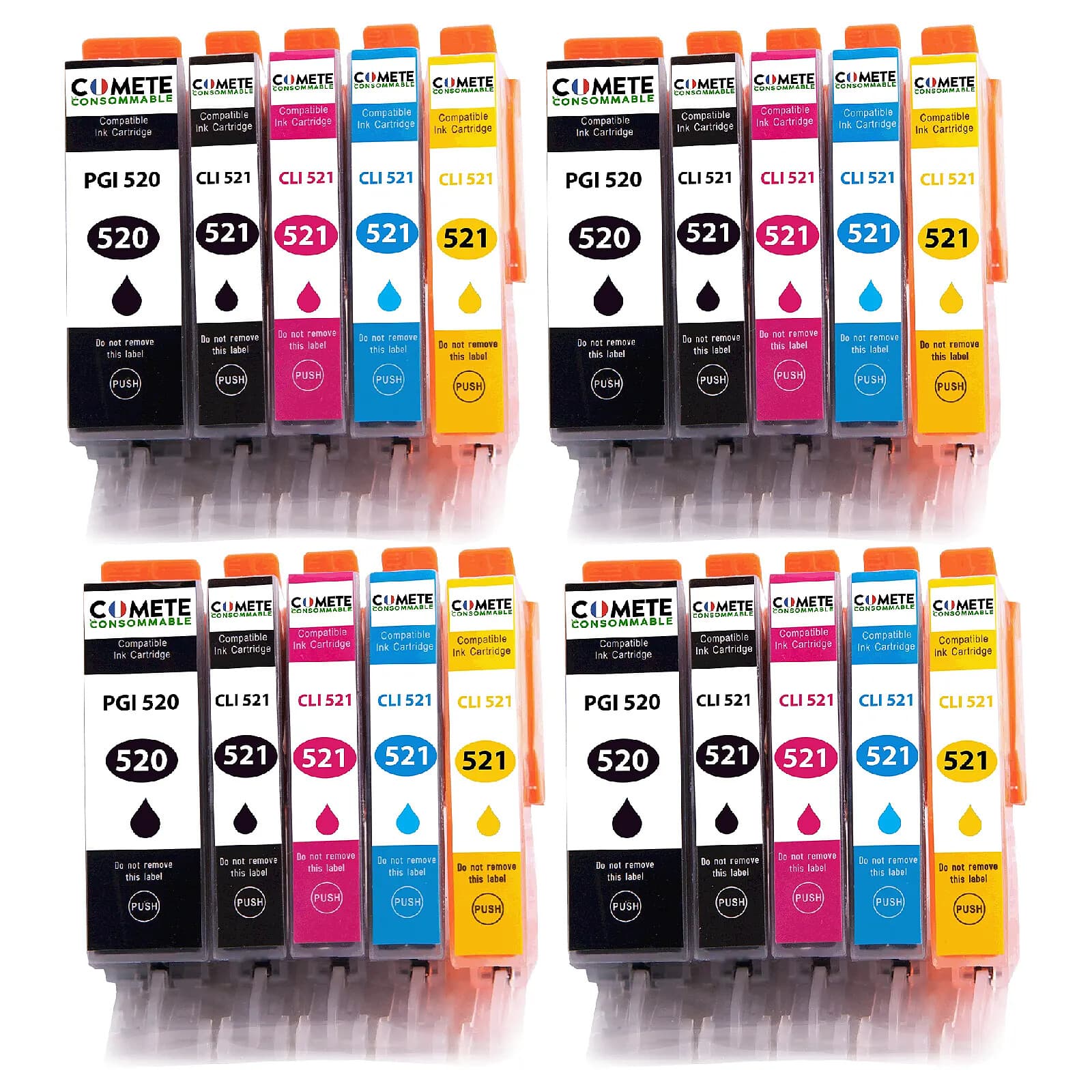 20 Cartouches Compatibles 520XL 521XL pour imprimantes Canon PIXMA PGI-520 CLI-521 - 4 Packs