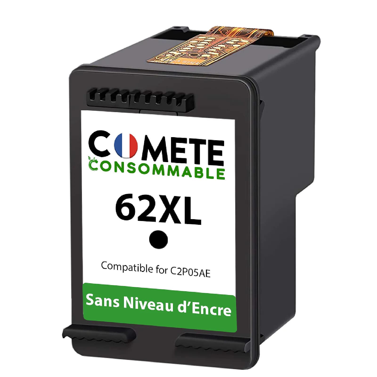 COMETE - 62XL - 1 Cartouche d'encre Compatible avec HP62/62XL - sans Niveau d'encre - Noir - Marque française