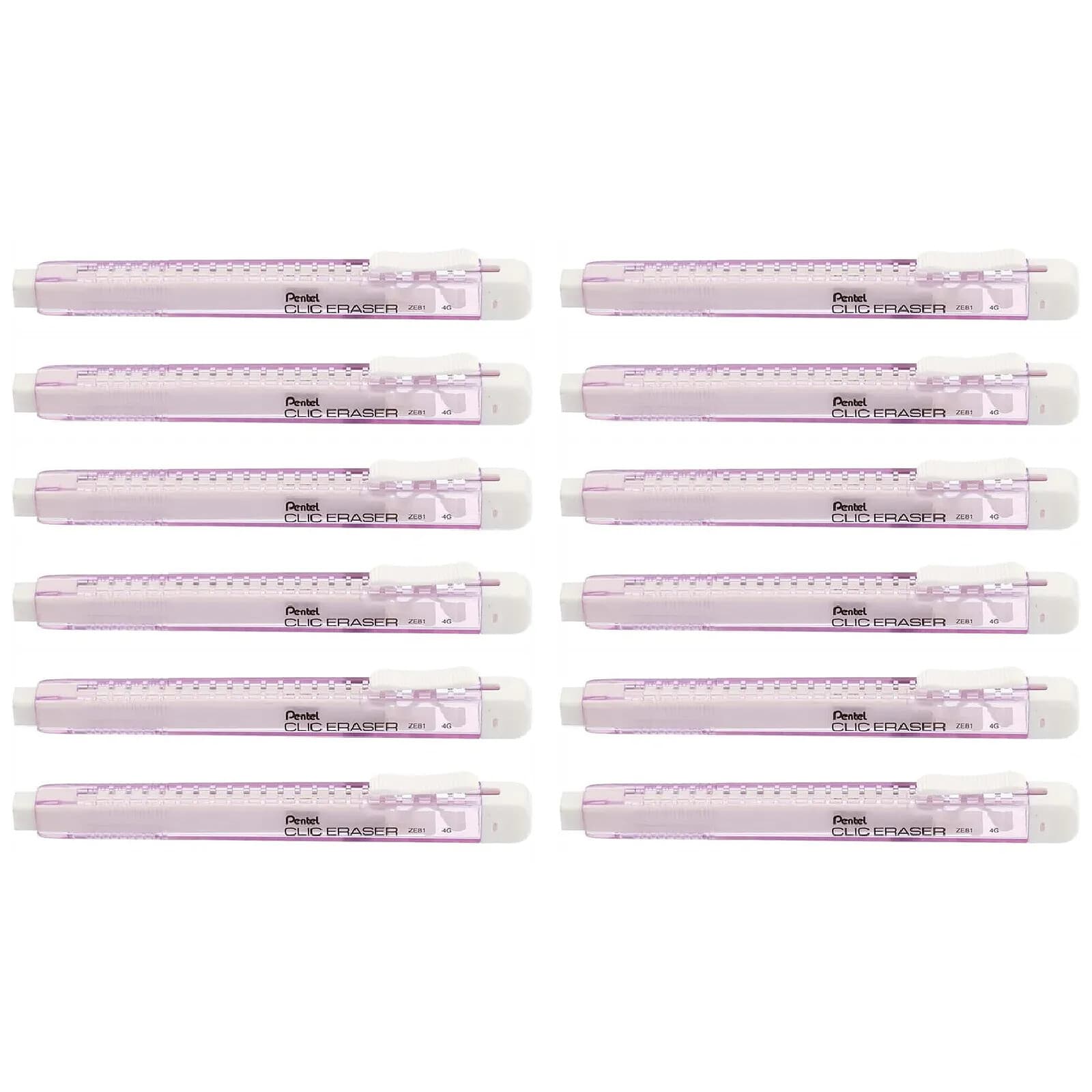 PENTEL Stylo gomme CLIC ERASER, Corps violet pastel x 12