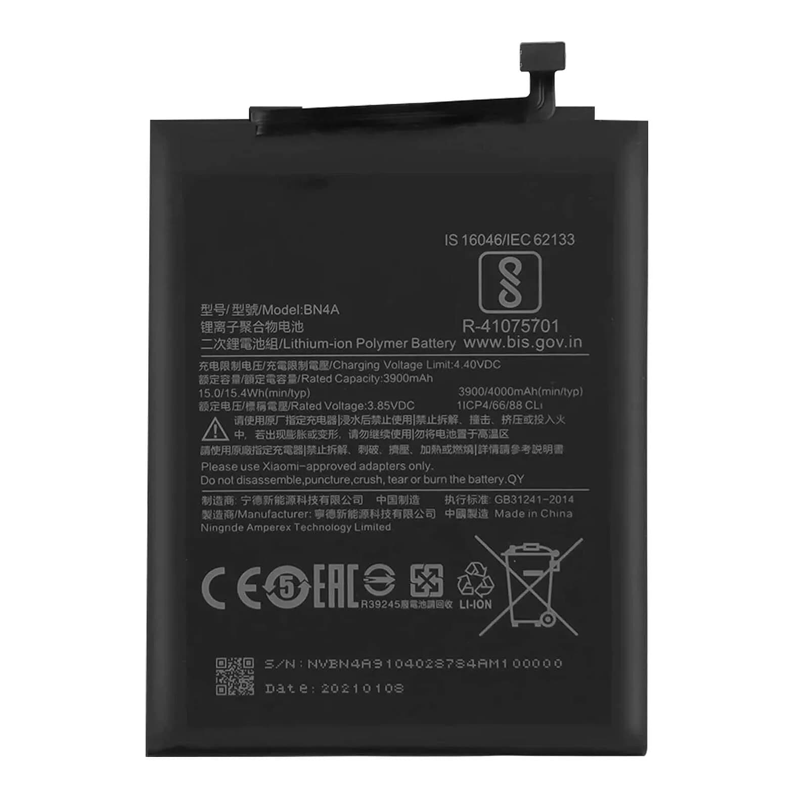 Clappio Batterie pour Xiaomi Redmi Note 7 4000mAh Compatible Remplace 46BN4AA030H8