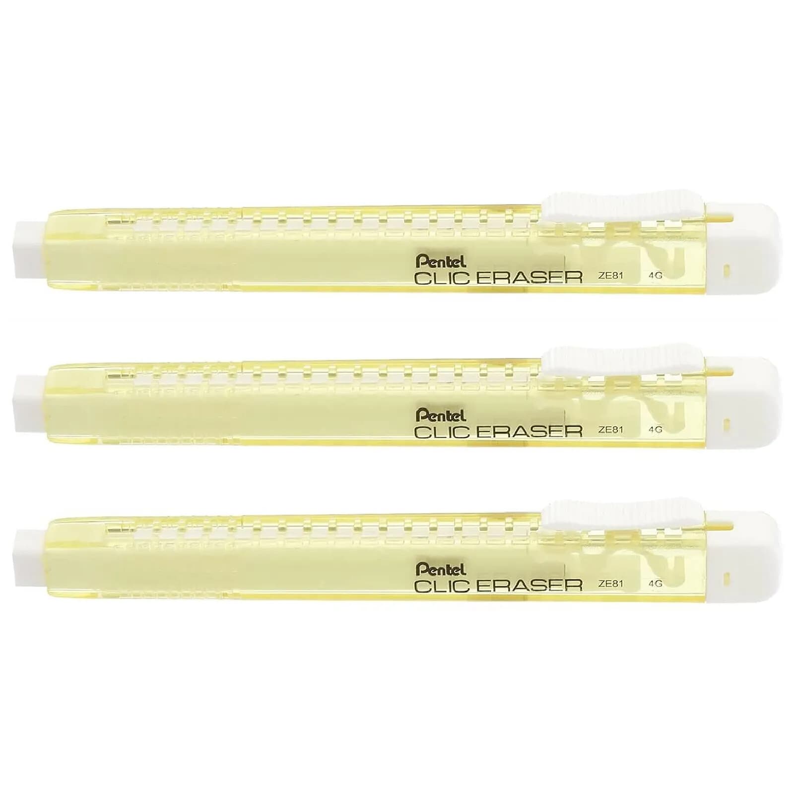 PENTEL Stylo gomme CLIC ERASER, Corps Jaune pastel x 3