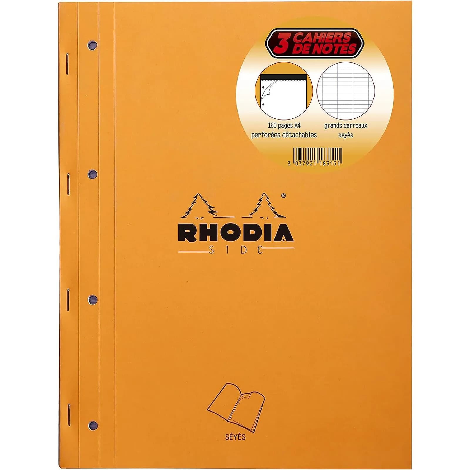 RHODIA Lot de 3 Blocs de Cours Orange A4 160p 80g Séyès