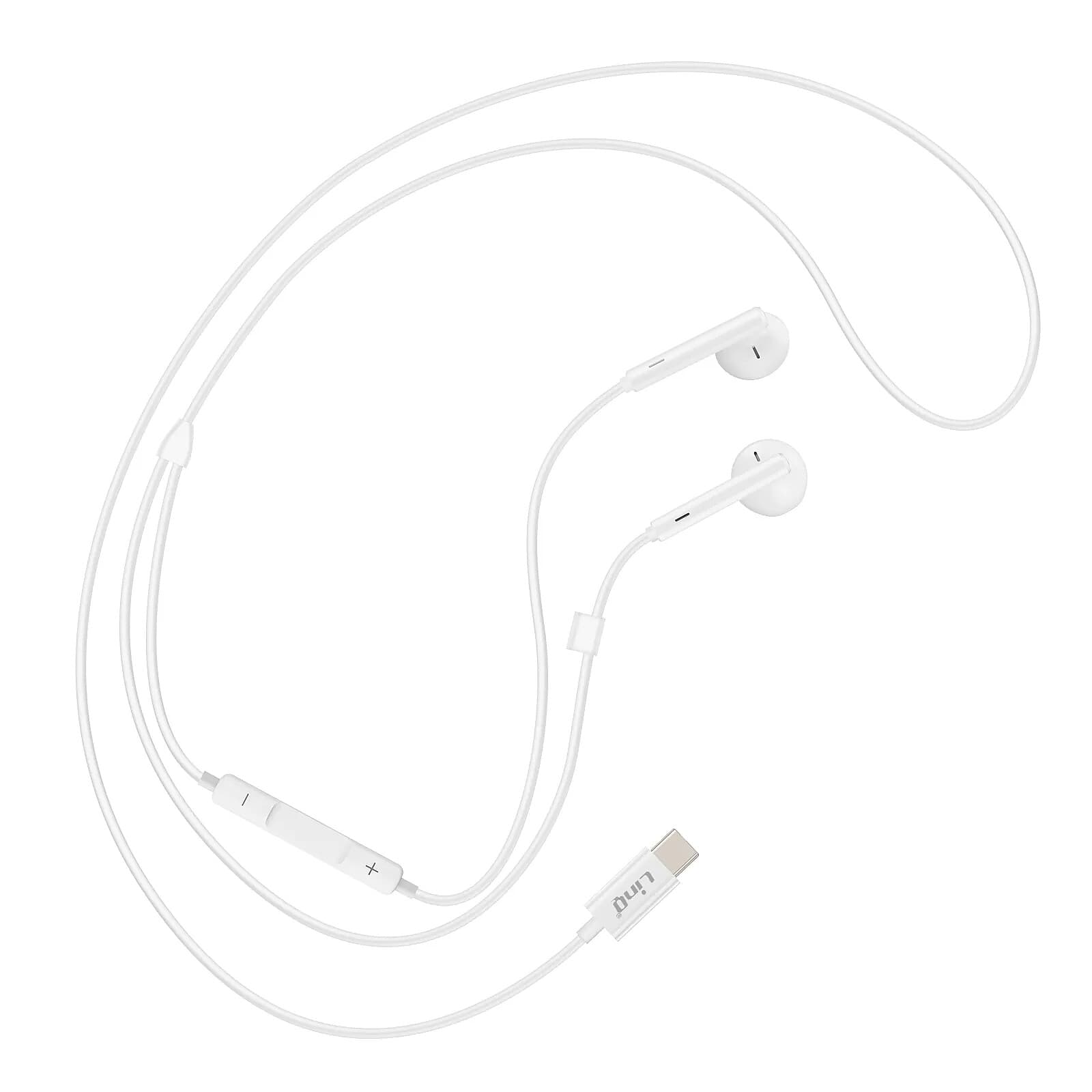 LinQ Écouteurs USB C Boutons de Contrôle Longueur 1.2m Blanc