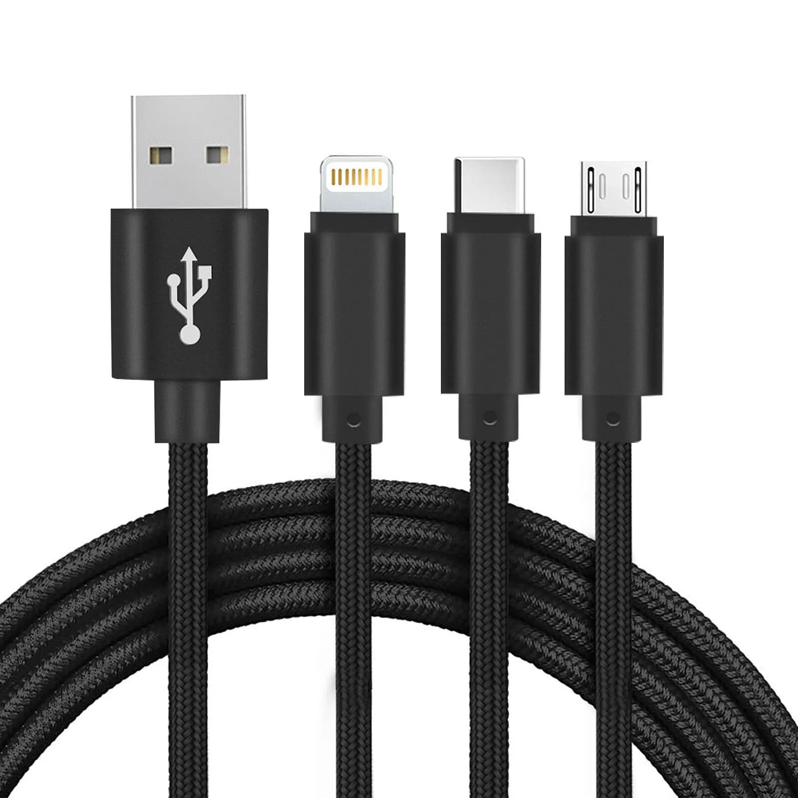 Setty Câble USB 3 en 1 Charge Cordon robuste 1m de long Noir