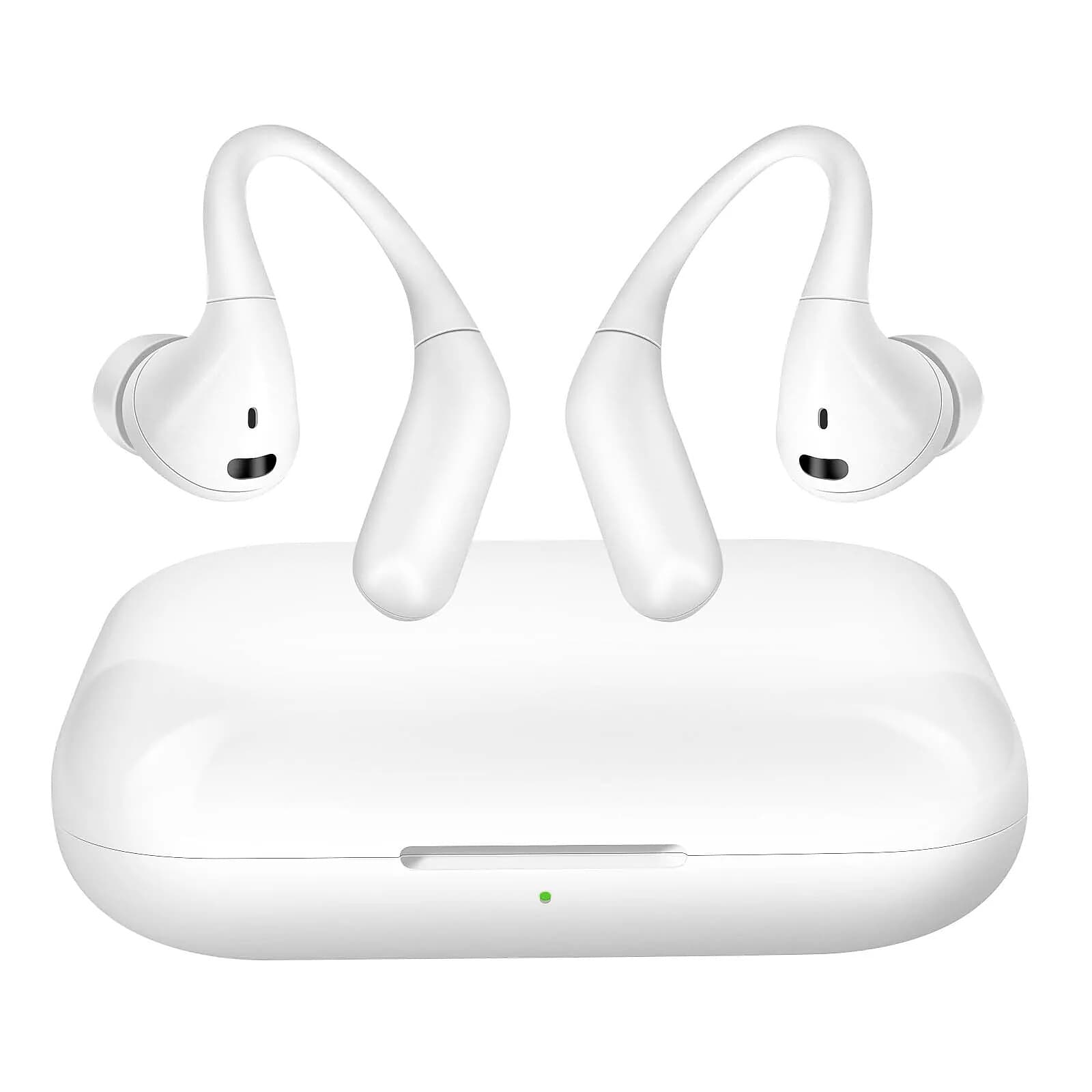LinQ Écouteurs Bluetooth Crochet d'Oreille à Commande Tactiles Blanc
