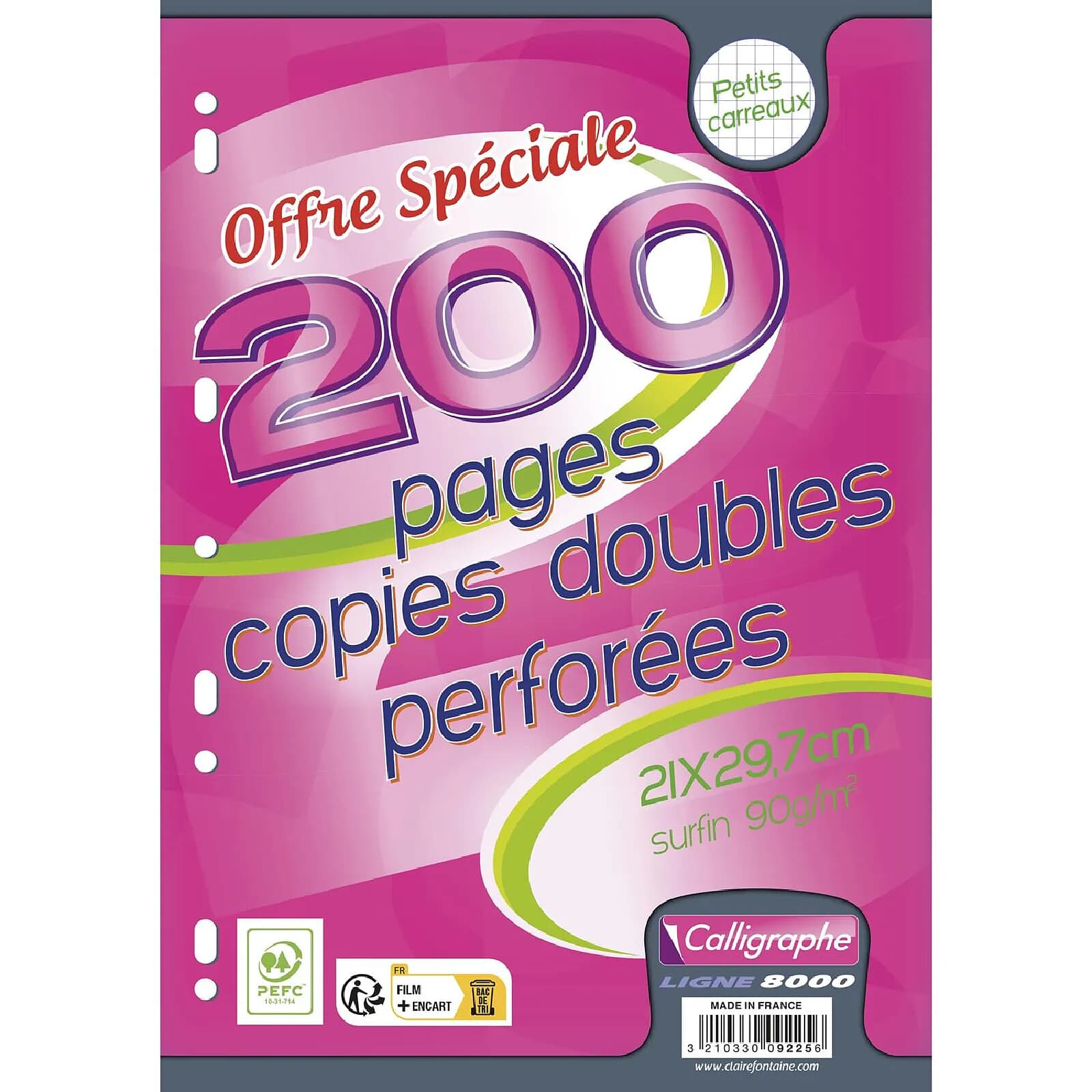 CALLIGRAPHE Copies doubles perforées sous-film - 21 x 29,7 cm - 200 pages 90 g - Quadrillé 5x5