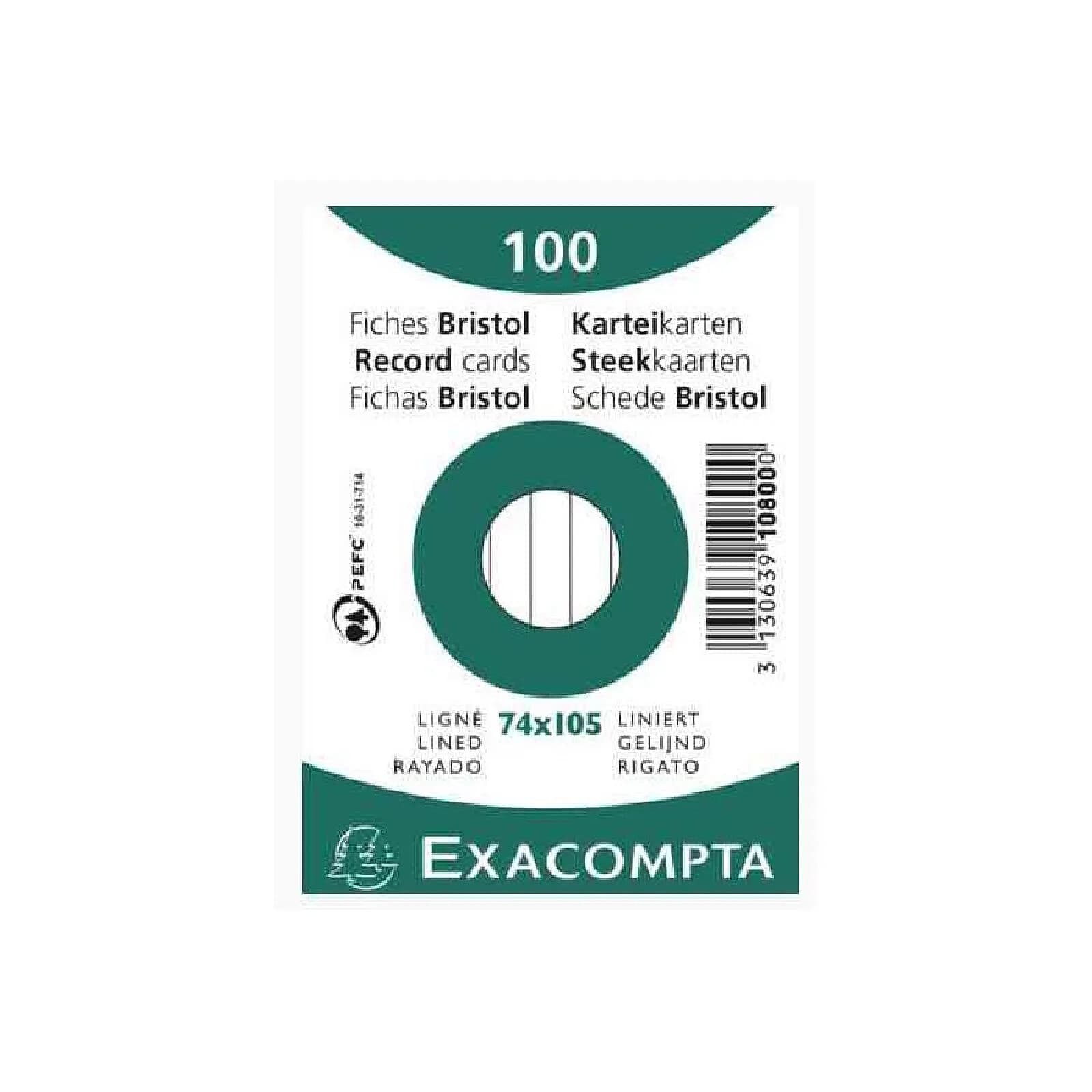 EXACOMPTA Paquet 100 fiches Bristol ligné non perforé 74x105mm - Couleurs assorties