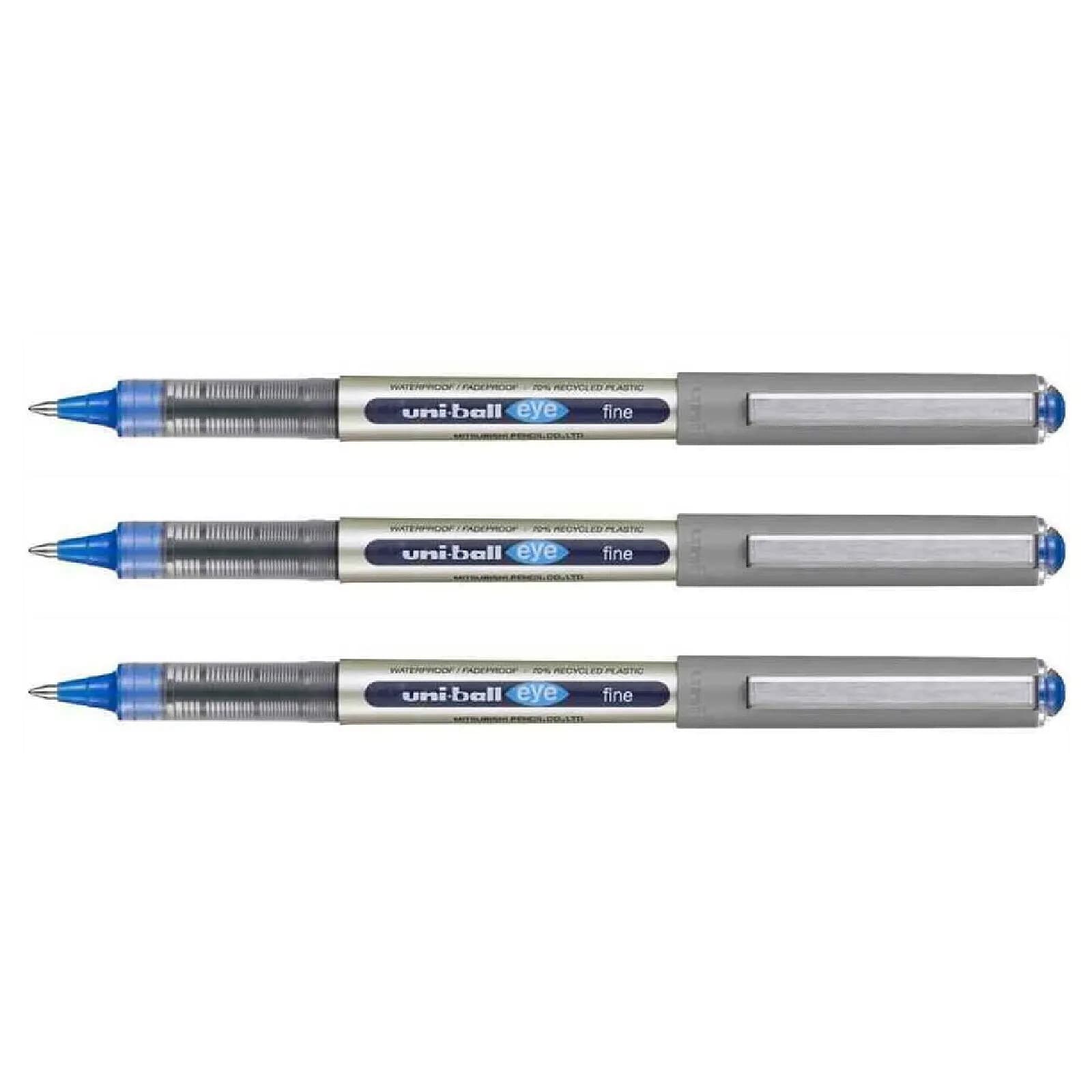 UNI-BALL Stylo Roller Encre Liquide Recyclé UB157E Pointe Moyenne Bleu x 3