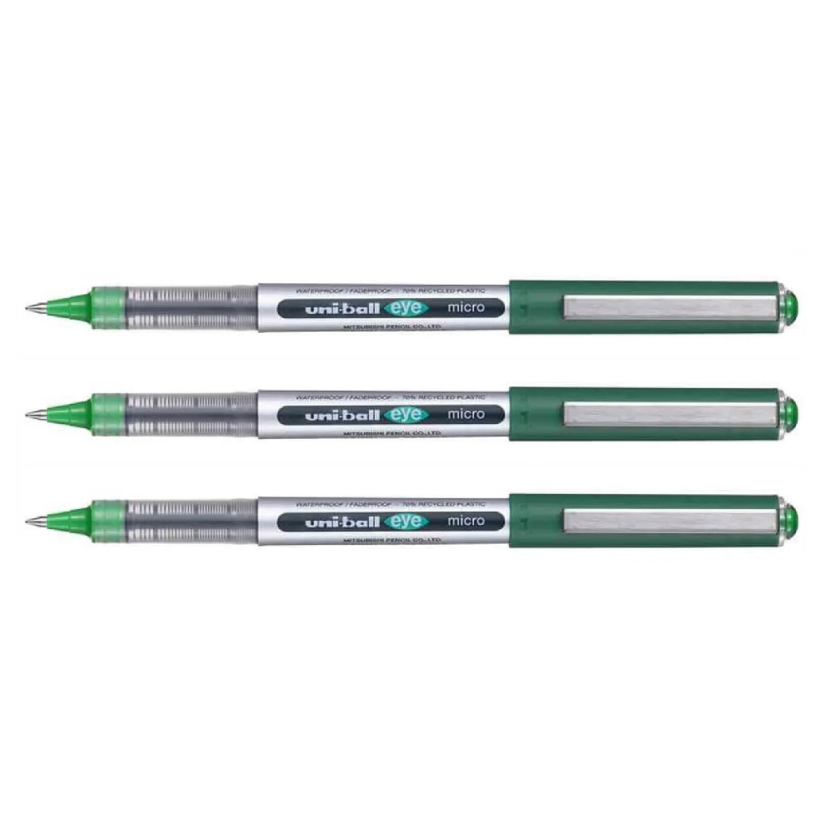 UNI-BALL Stylo Roller Encre Liquide Recyclé EYE Micro UB150E Pointe Fine Vert x 3
